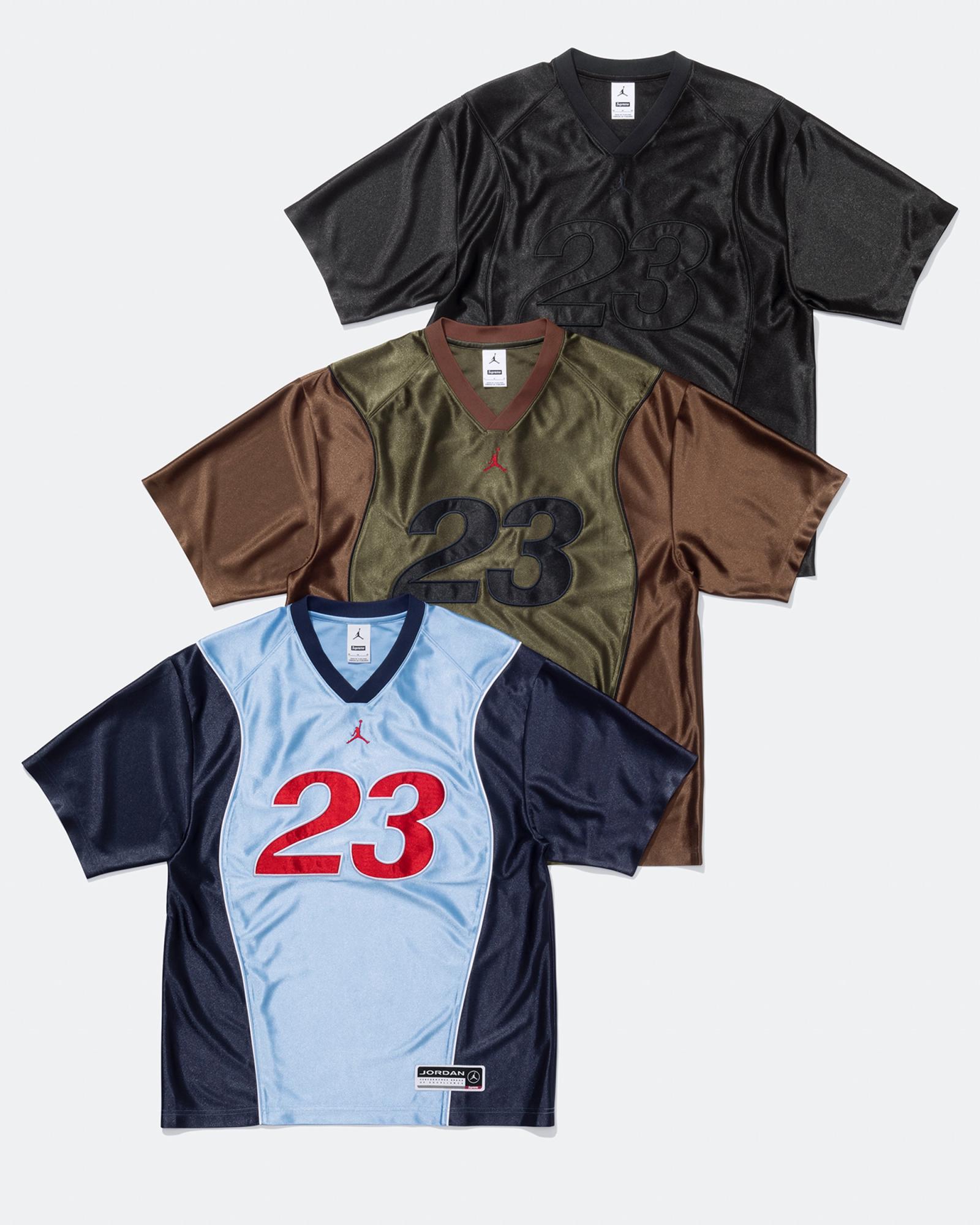 Supreme x Air Jordan Jersey Black HF0834-010 Olive Canvas HF0834-395 Psychic Blue HF0834-436