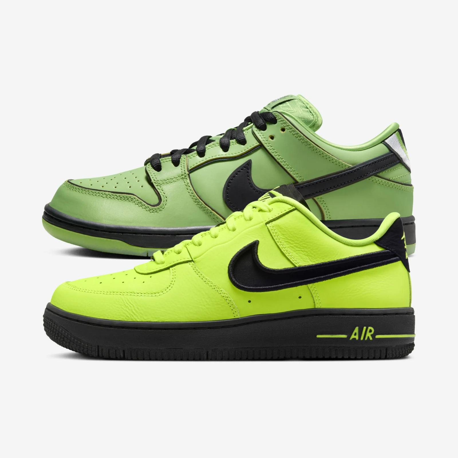 Nike Air Force 1 Low Dance Buttercup FJ7409-700 vs Powerpuff Girls x Nike SB Dunk Low Pro Buttercup FZ8319-300