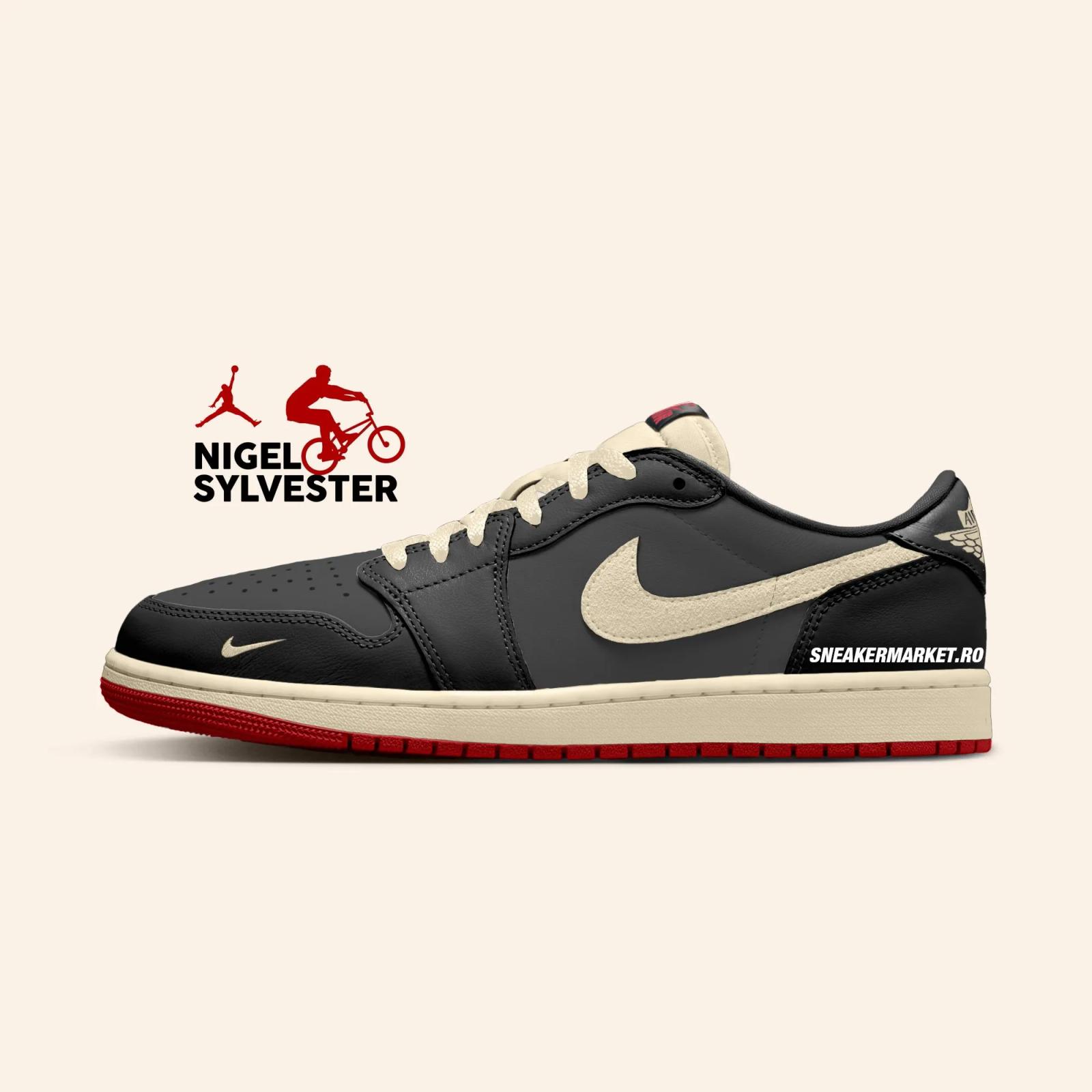 Nigel Sylvester x Air Jordan 1 Retro Low OG NRG Black / Muslin / Varsity Red IB8958-001