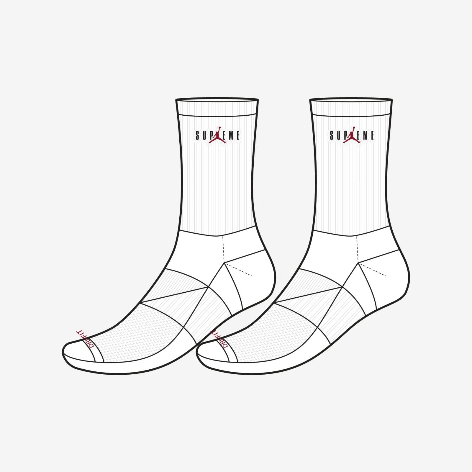 Supreme x Air Jordan Everyday Plus Cush Crew Socks White Black Gym Red HF1398-100