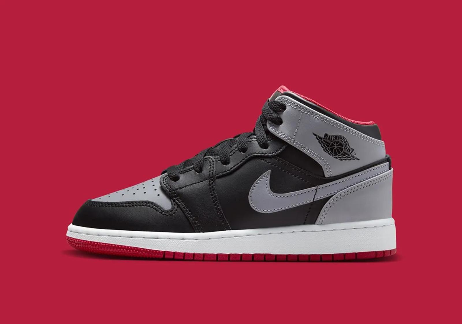 Air Jordan 1 Mid GS Black Grey Red