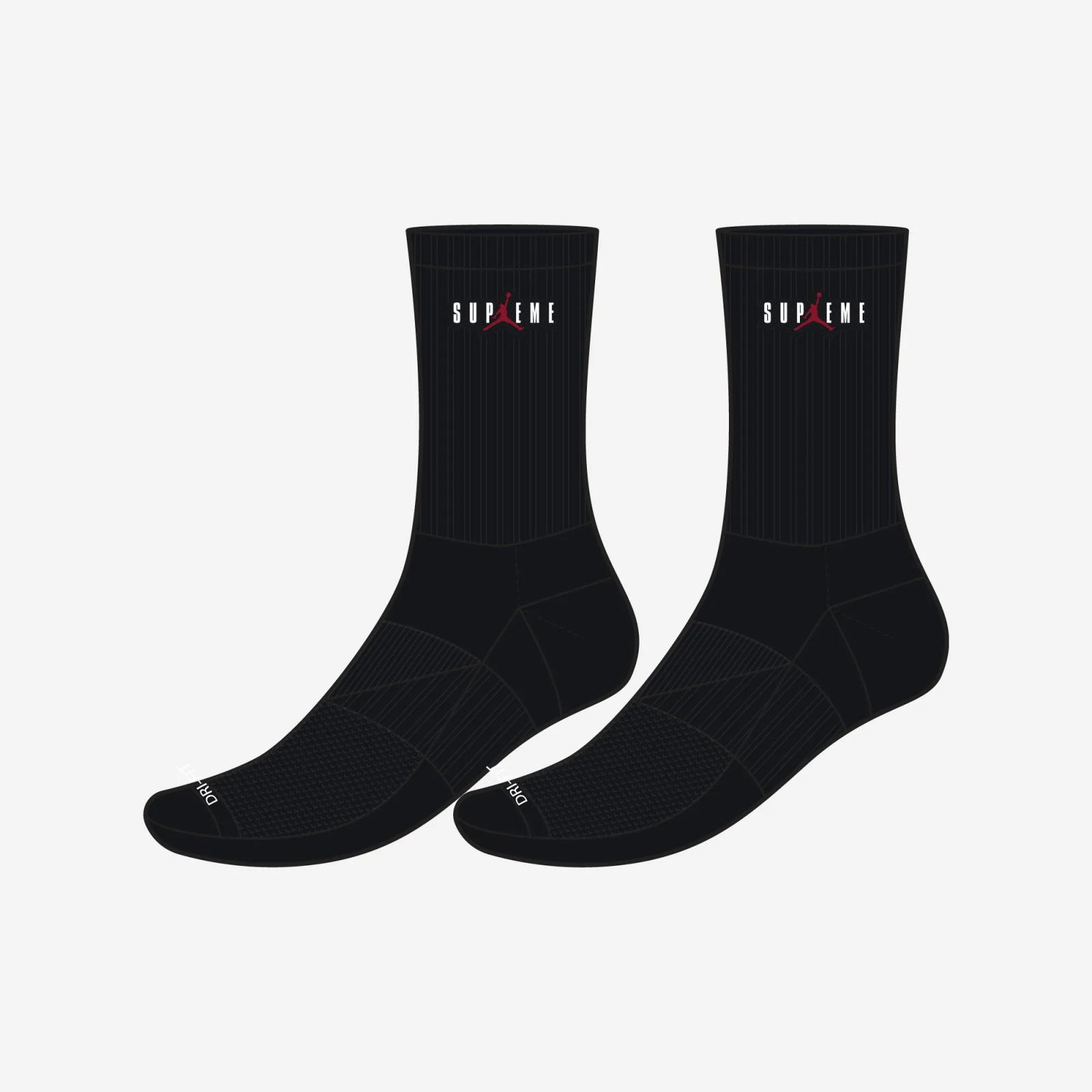 Supreme x Air Jordan Everyday Plus Cush Crew Socks Black White Gym Red HF1398-010