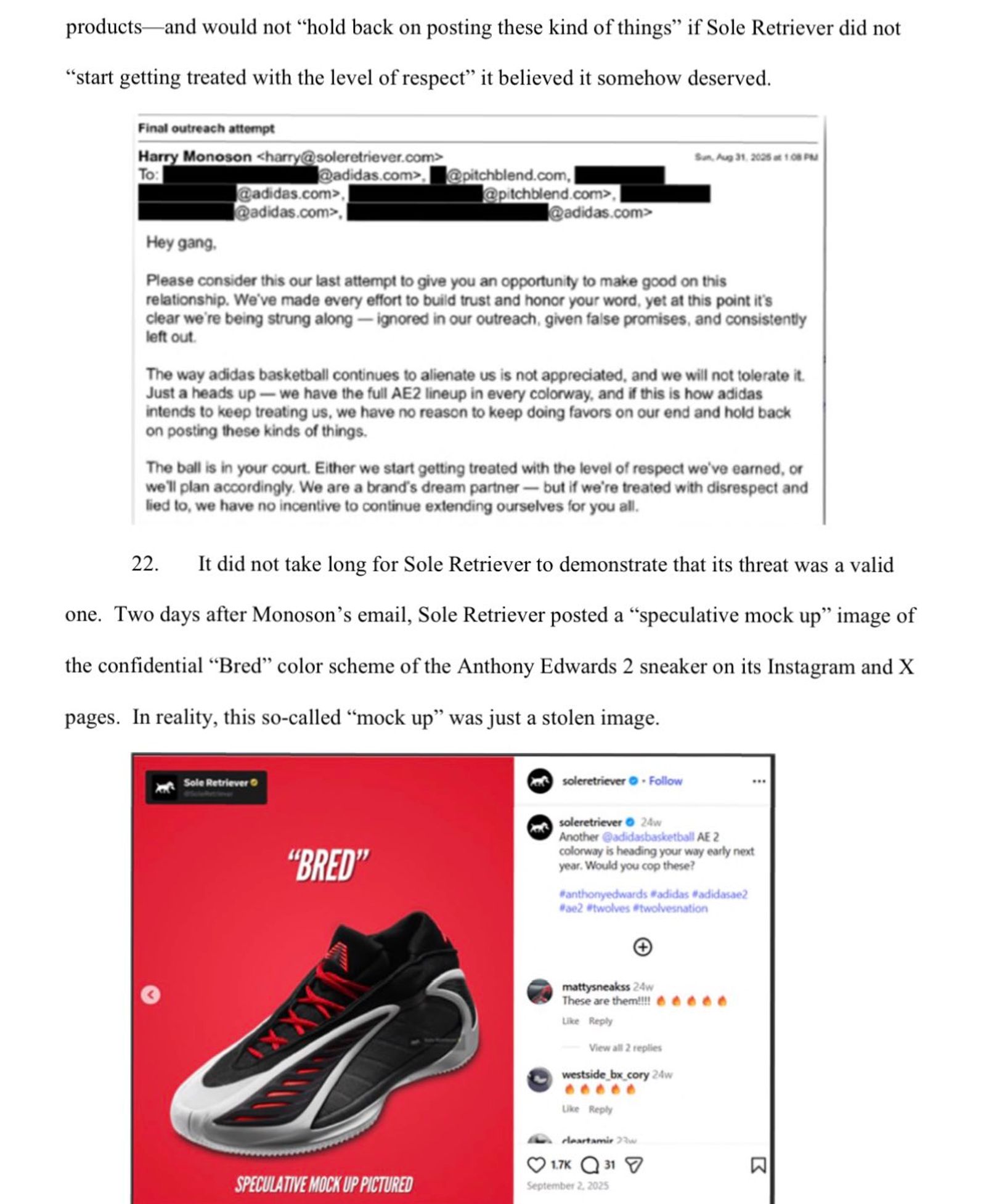 adidas Sues Sole Retriever, Alleges Leaks of Confidential Designs and Extortion Attempt