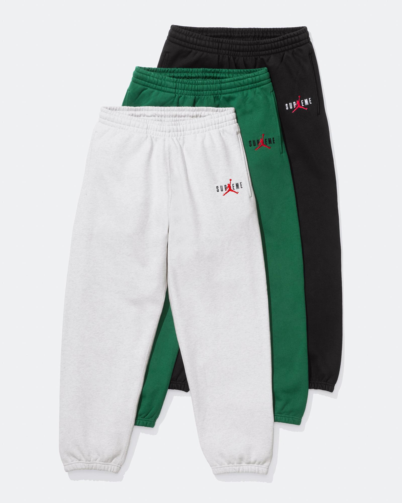 Supreme x Air Jordan Fleece Pant Black HF0838-010 Birch Heather HF0838-051 Gorge Green HF0838-341