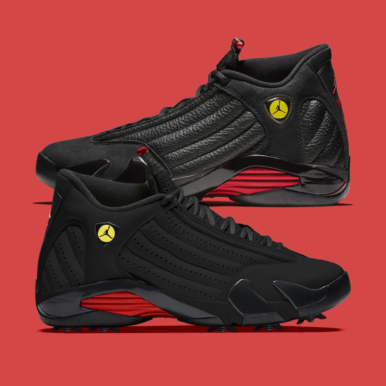 Air Jordan 14 Golf Black / Varsity Red HJ7710-001 vs Last Shot (2018)