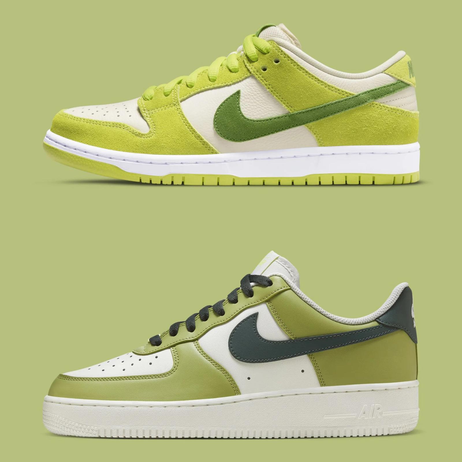 Nike Air Force 1 Low Green Apple HJ3484-331 vs Nike SB Dunk Low Pro Green Apple DM0807-300