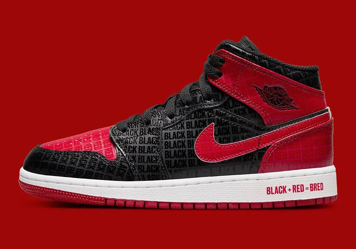 Air Jordan 1 Mid GS Bred Black + Red