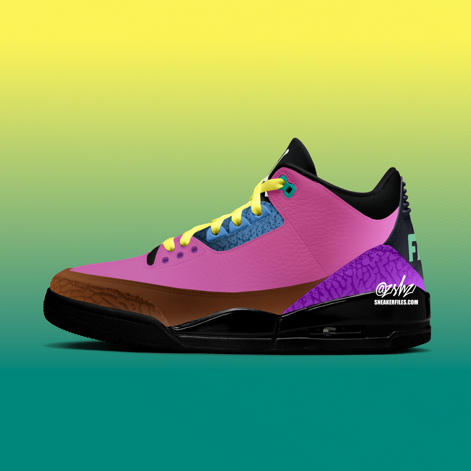Free The Youth x Air Jordan 3 Retro SP "Pink Prime & Clear Jade" Black/Black/Pink Prime/Clear Jade