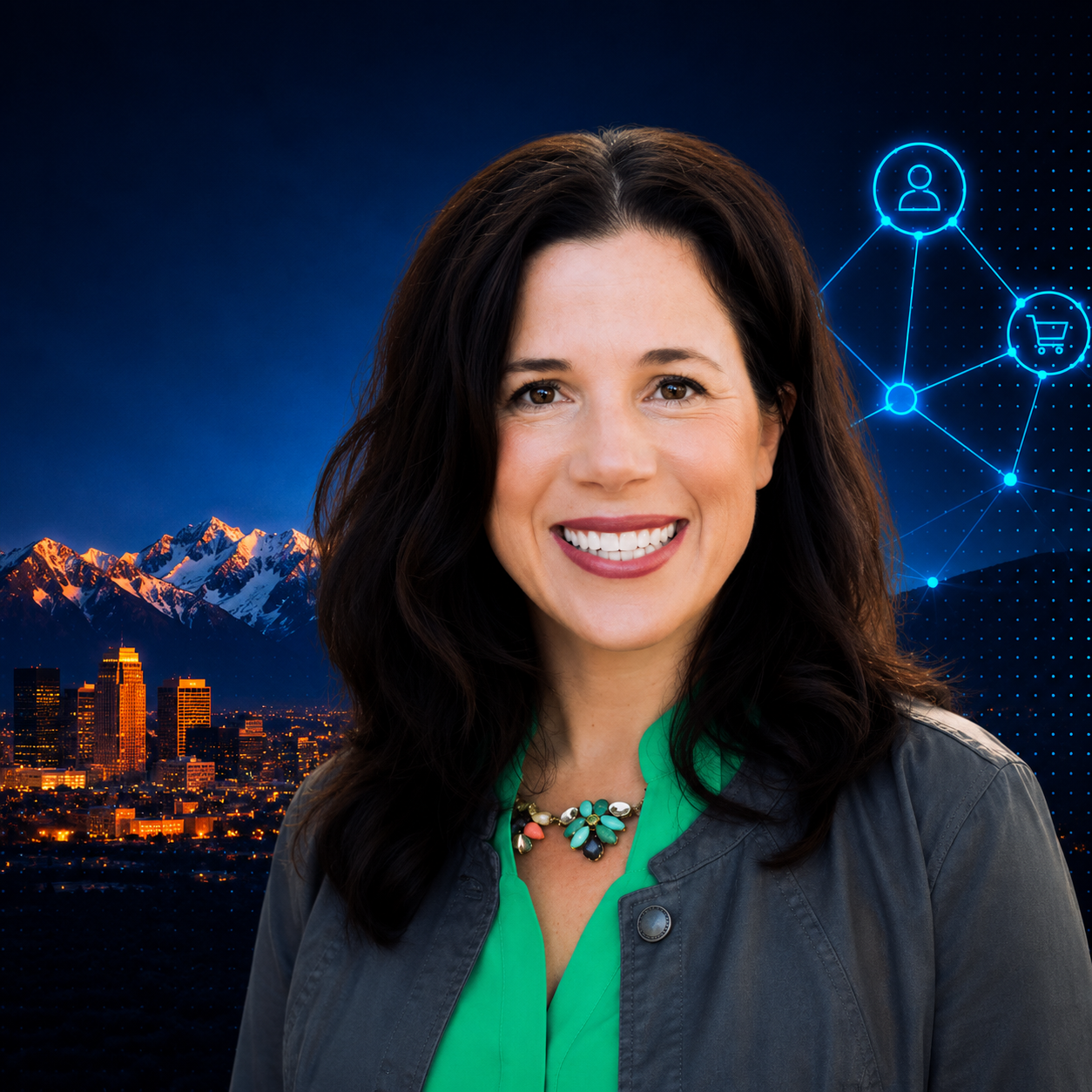 Professional woman in tech landscape portrait