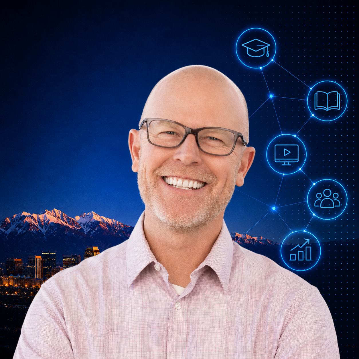 bald tech man against dusky background