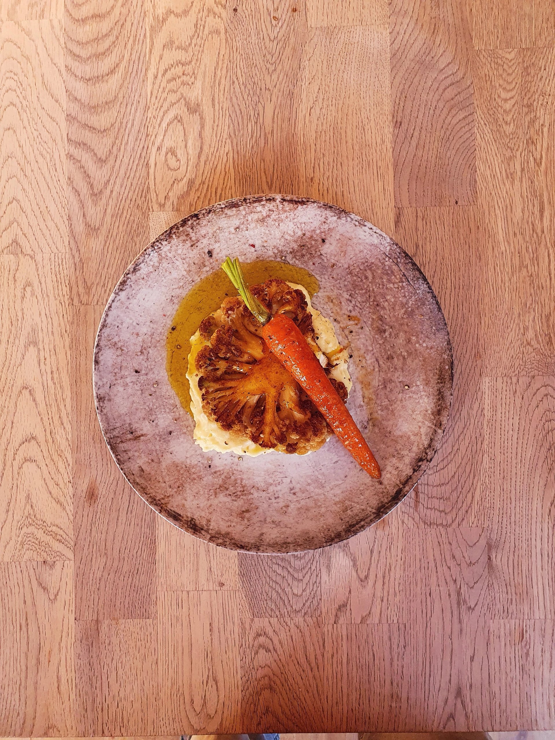 Kalafior na puree, z cwaną marchewką