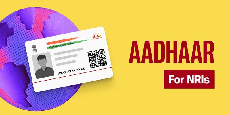Guide to Aadhaar card for NRIs — illustration with ID card and world globe