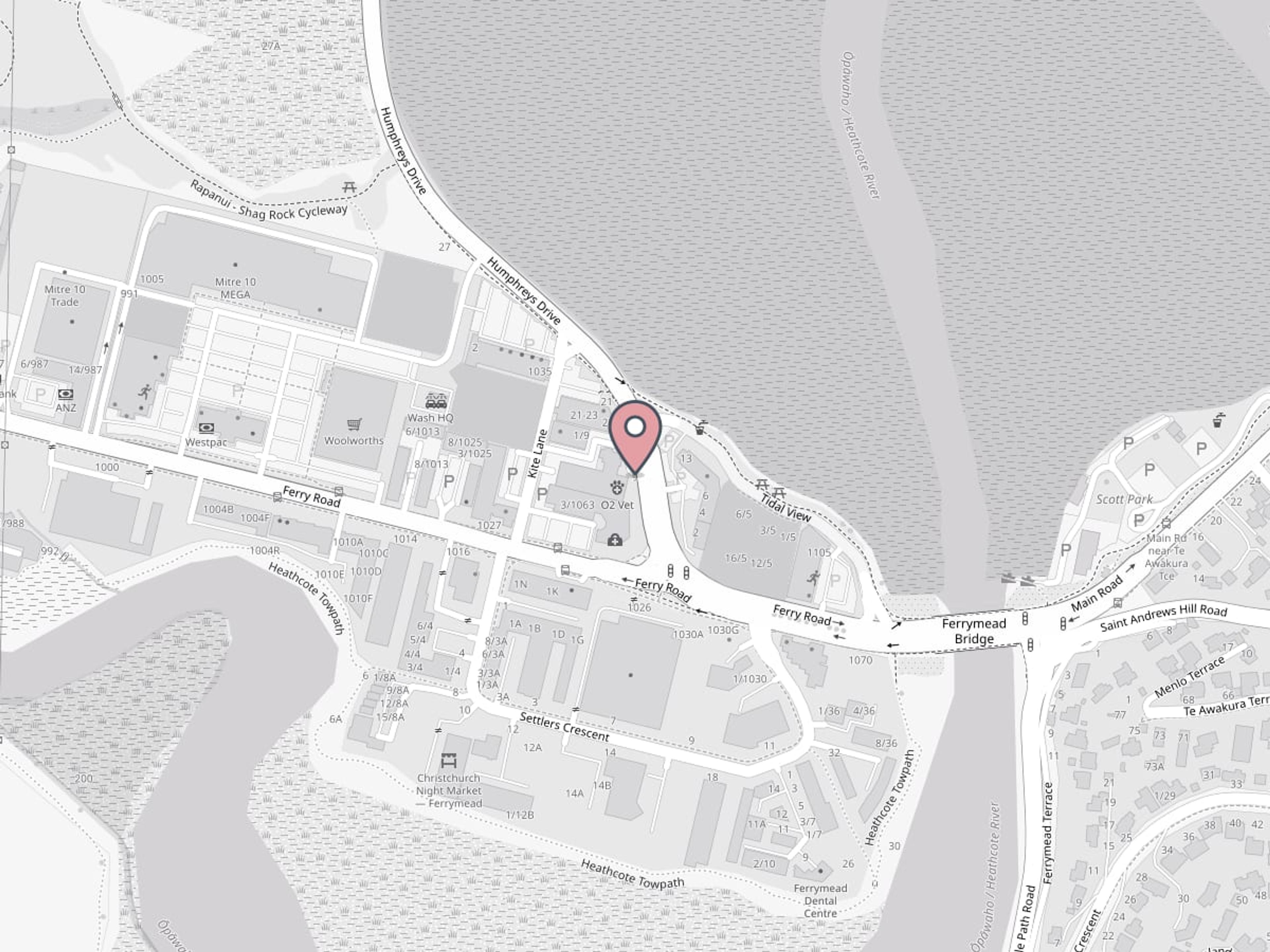Map showing the Ferrymead clinic