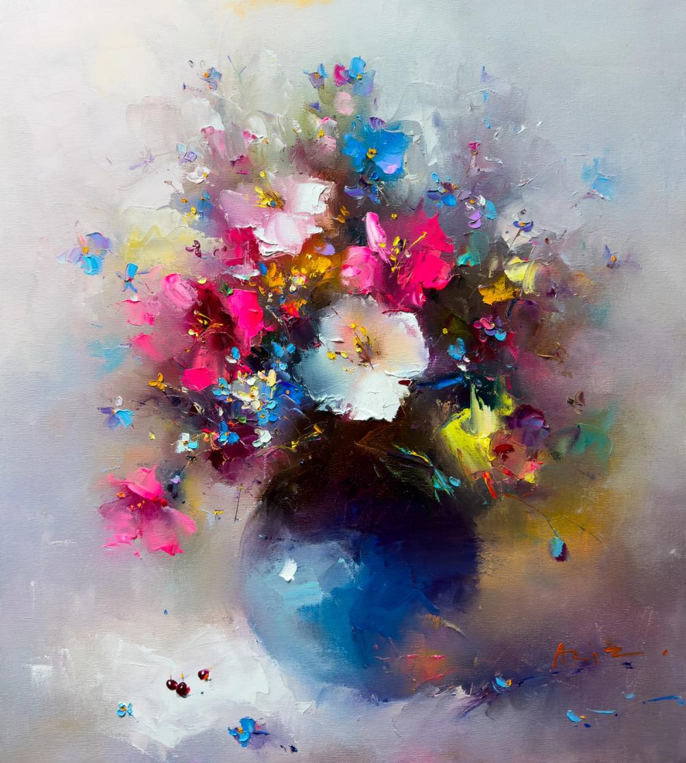 Bouquet with blue vase