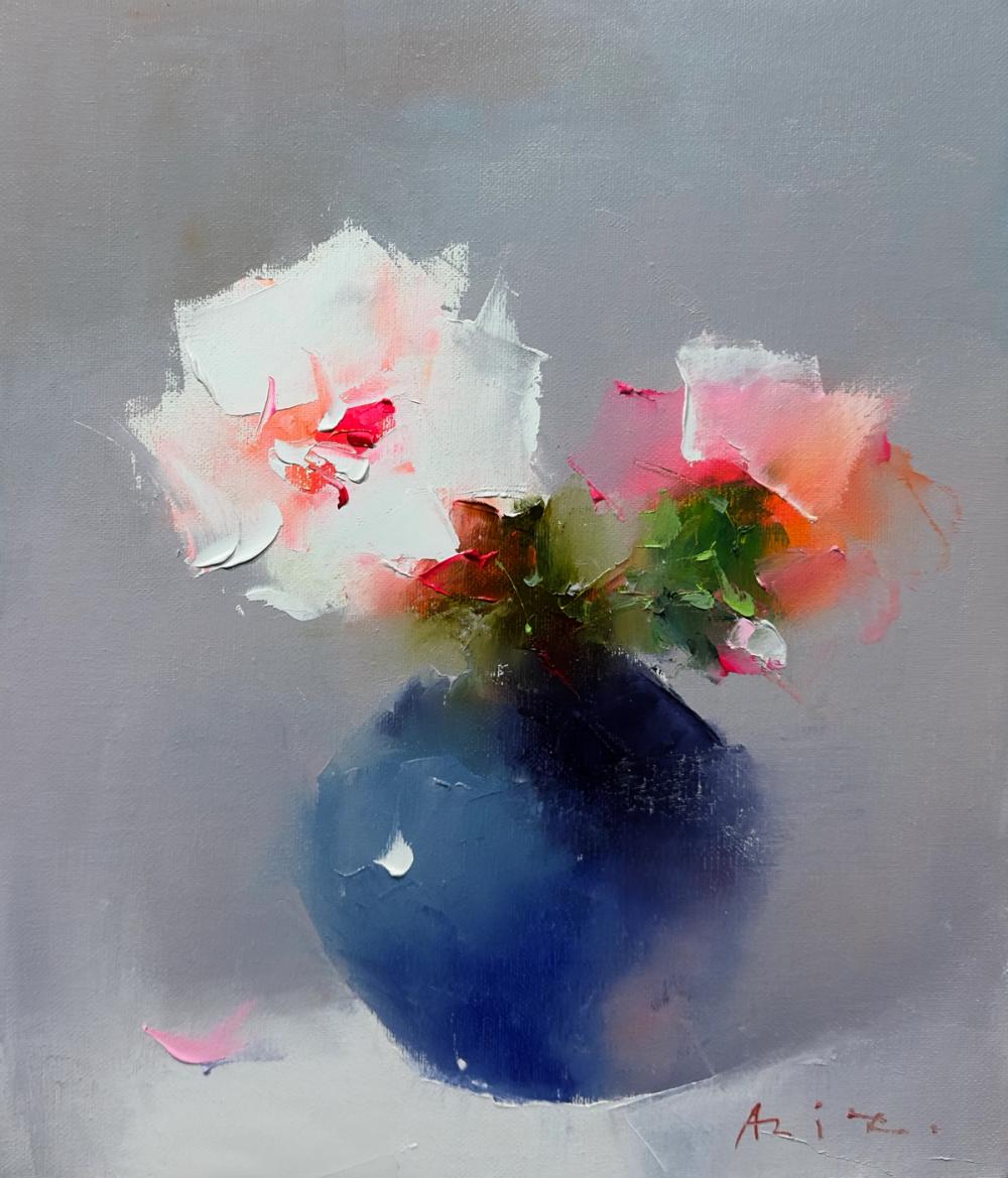 Roses in a blue vase 