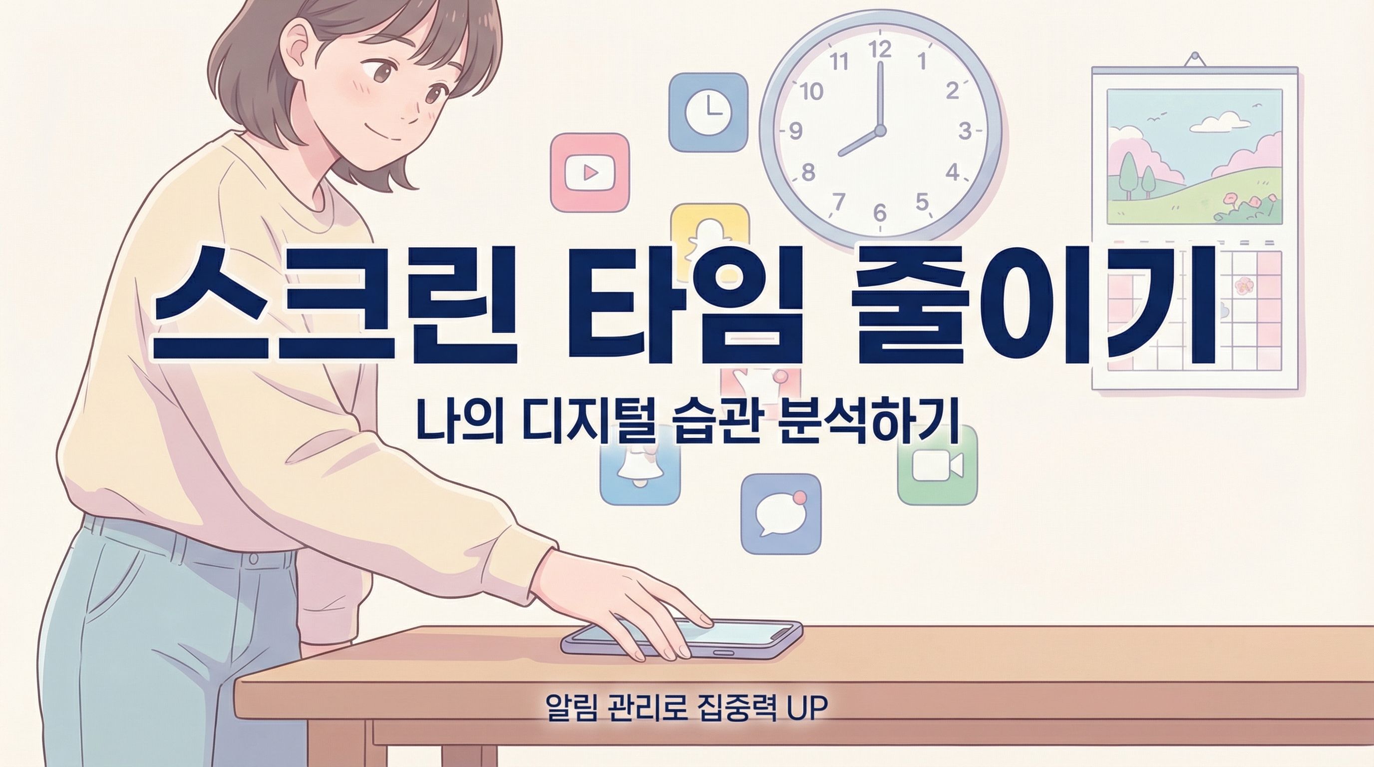 효과적인 디지털 디톡스 방법의 주요 개념 시각화