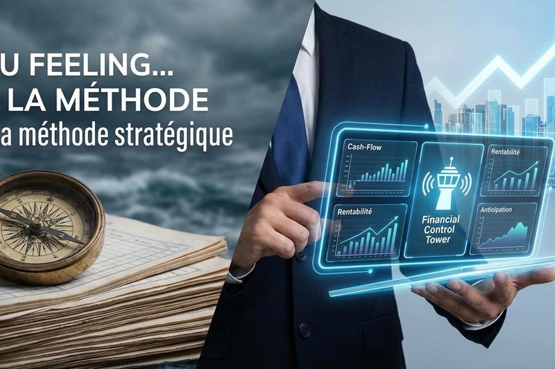 Dirigeant de PME analysant ses indicateurs de pilotage financier sur un tableau de bord