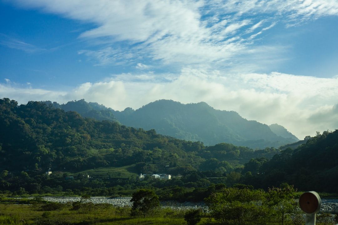 Mountains and a cloudy sky.