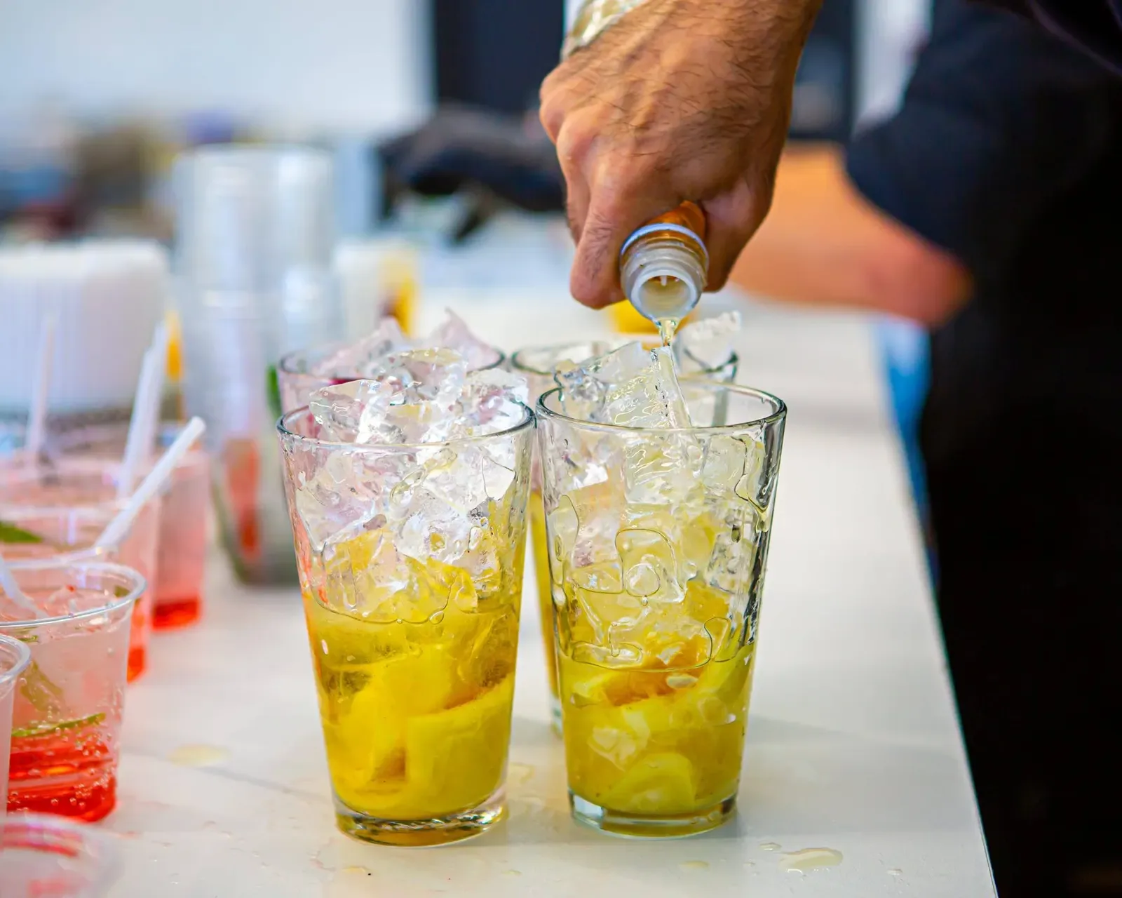 Iced drinks being poured