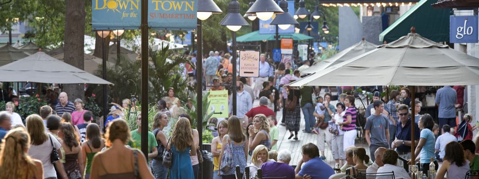 Residents walking Charlottesville downtown mall