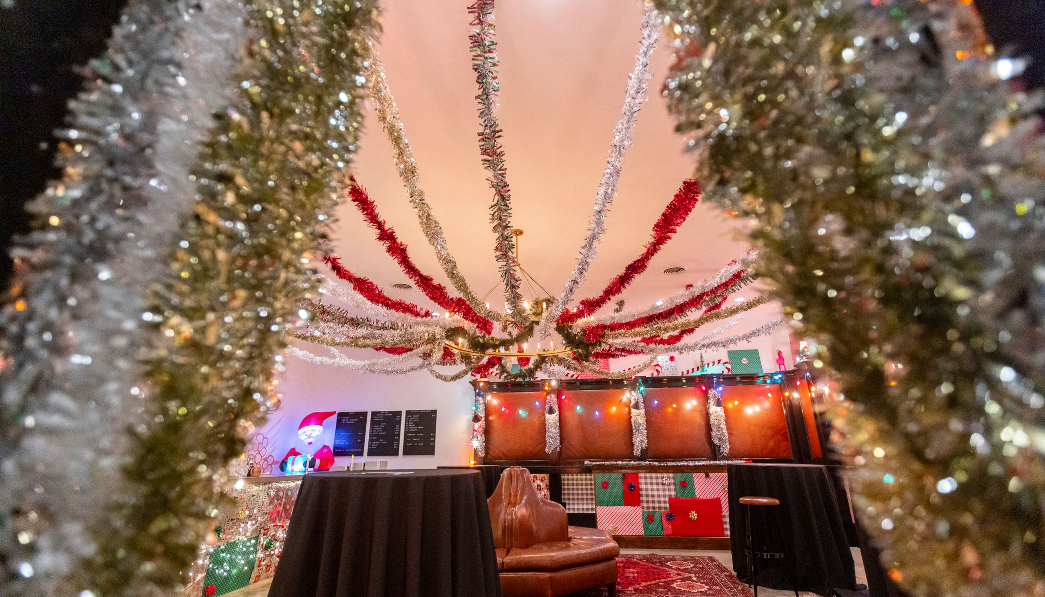 Christmas decorations inside a winery