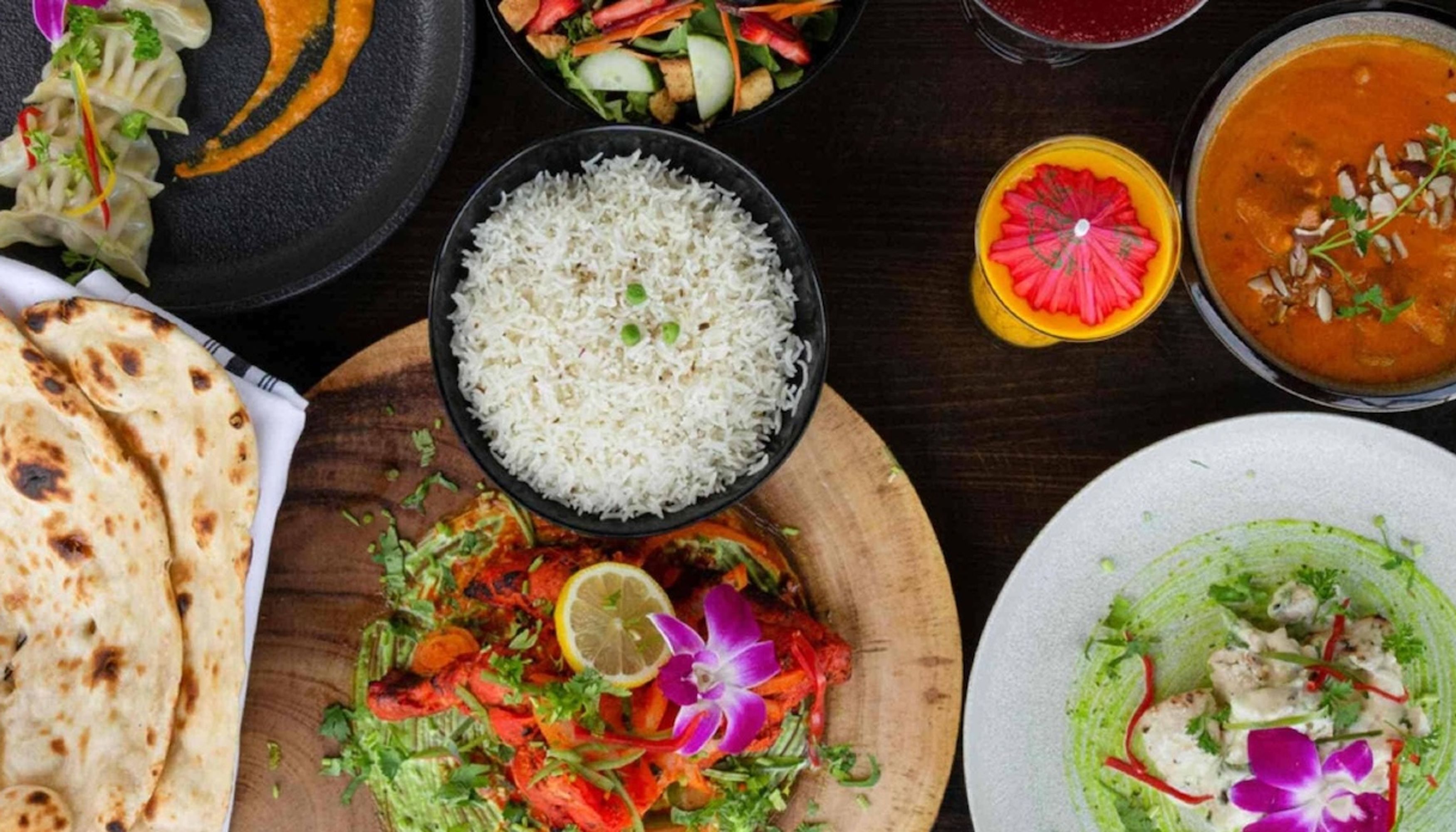 Appetizers, rice and nan at Lazeezundefined