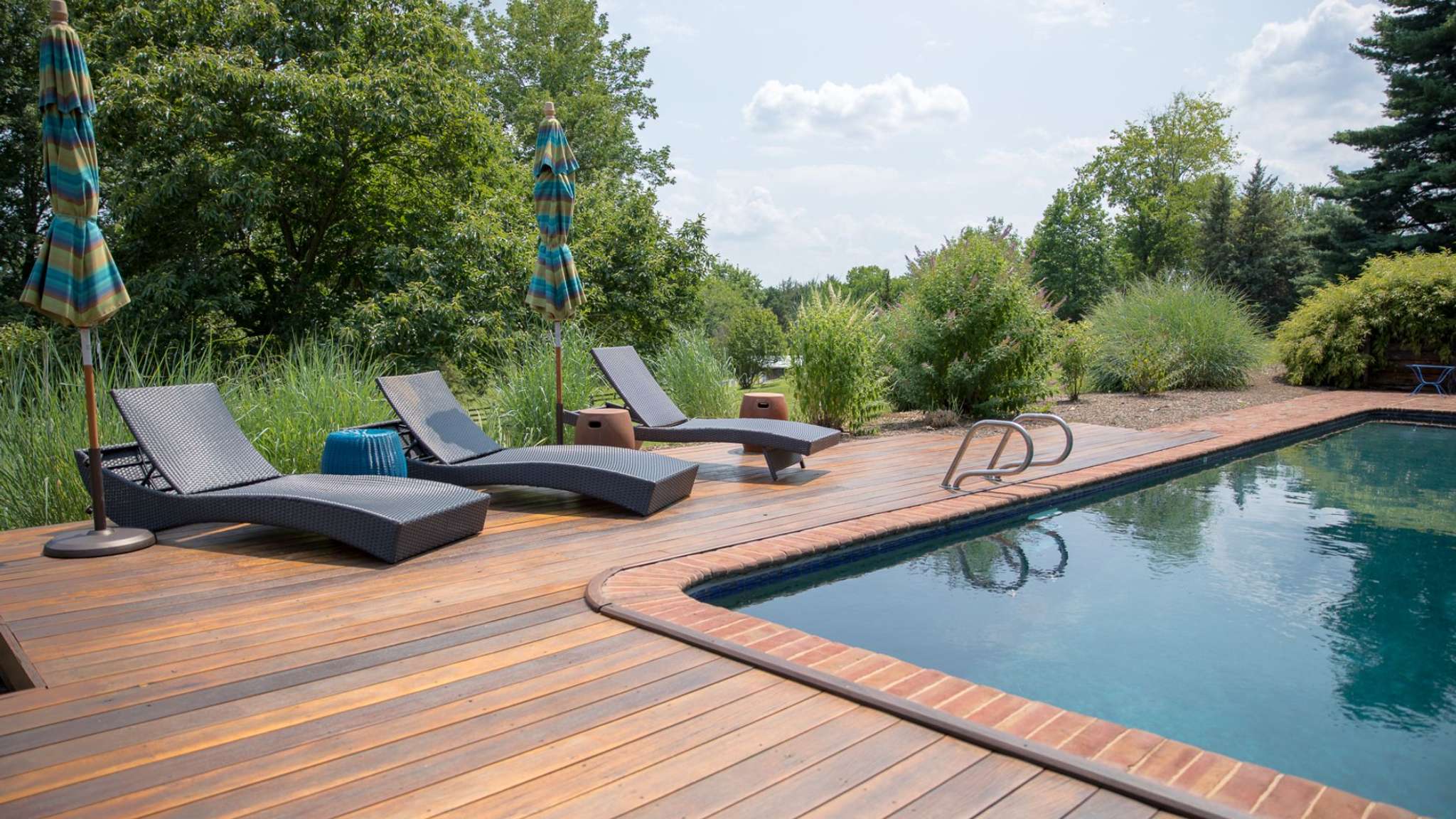 Pool and lounge chairs in rural charlottesville