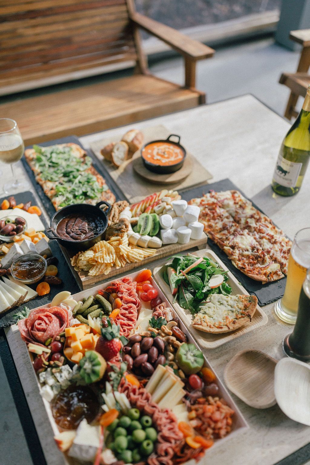 Platter of food on picnic table
