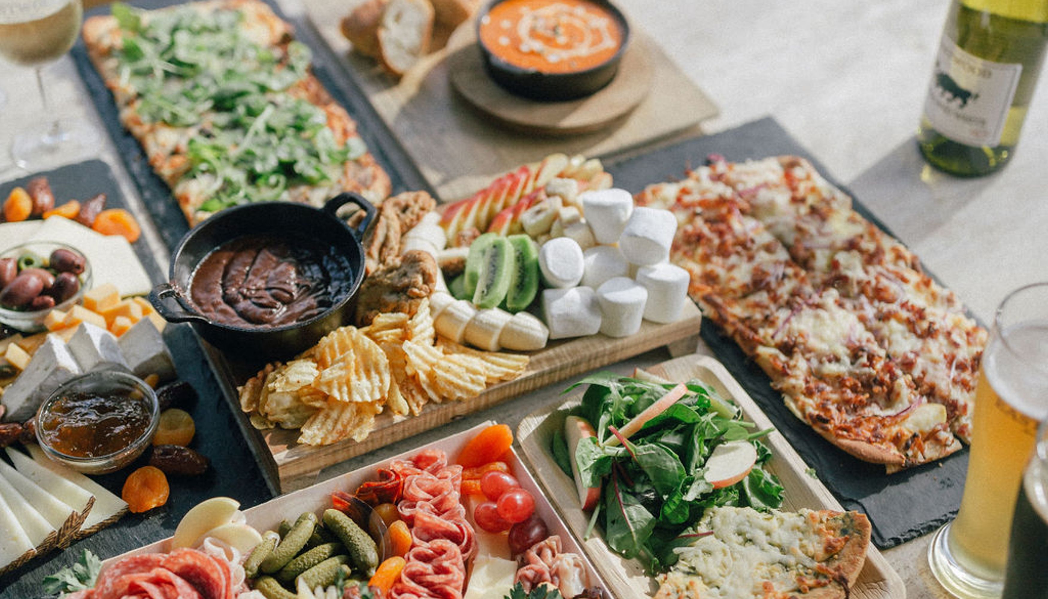 Platter of food on picnic table