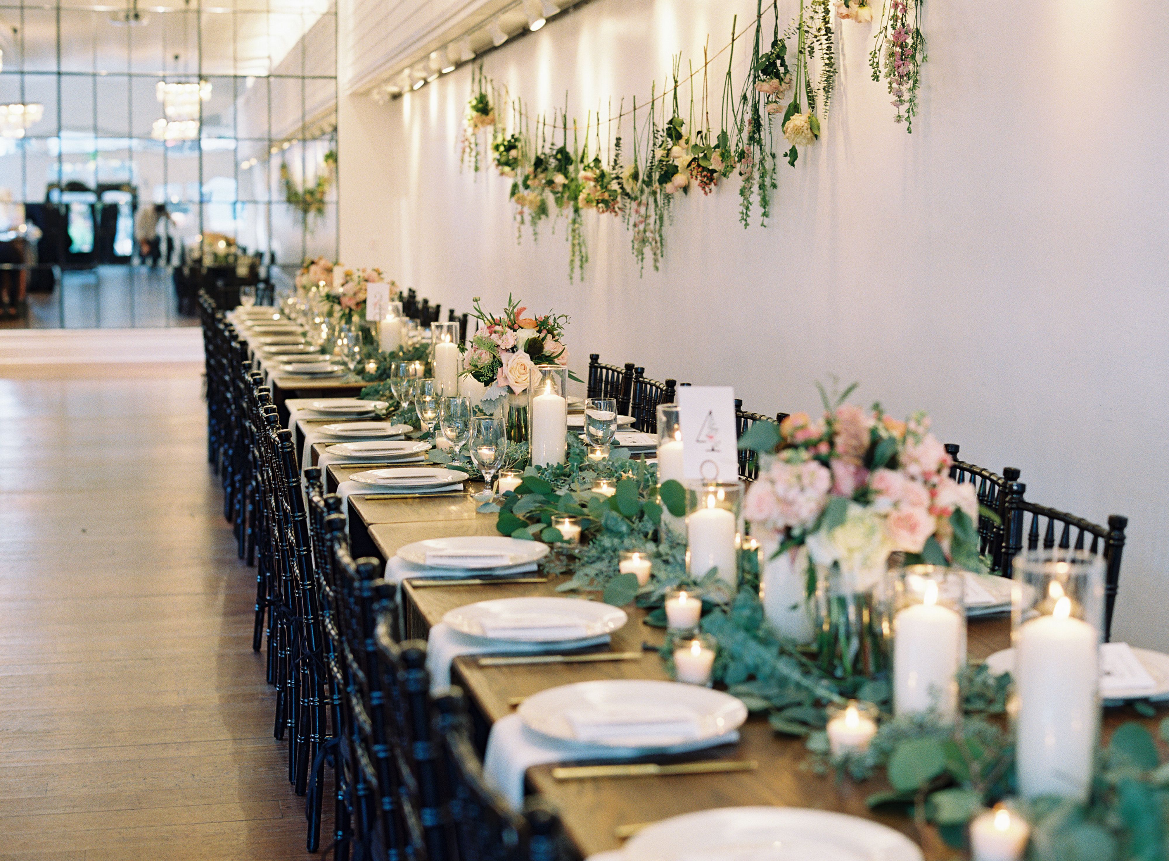 Flower garland on long table