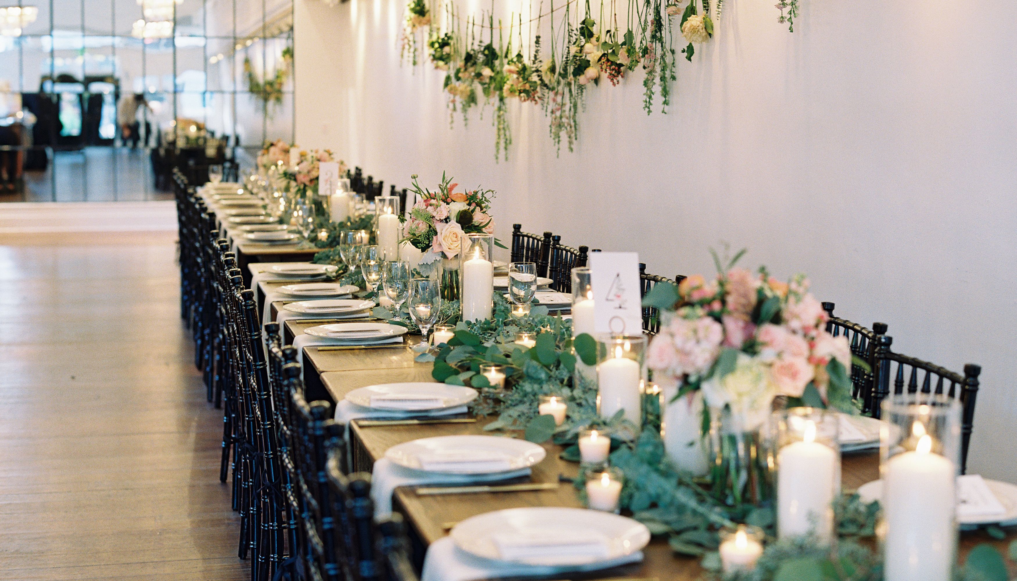 Flower garland on long table