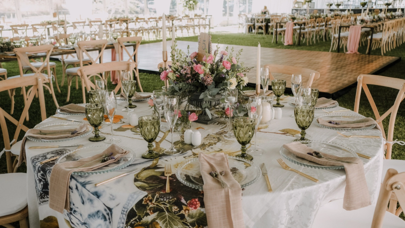 white circle tables with beautiful table set up