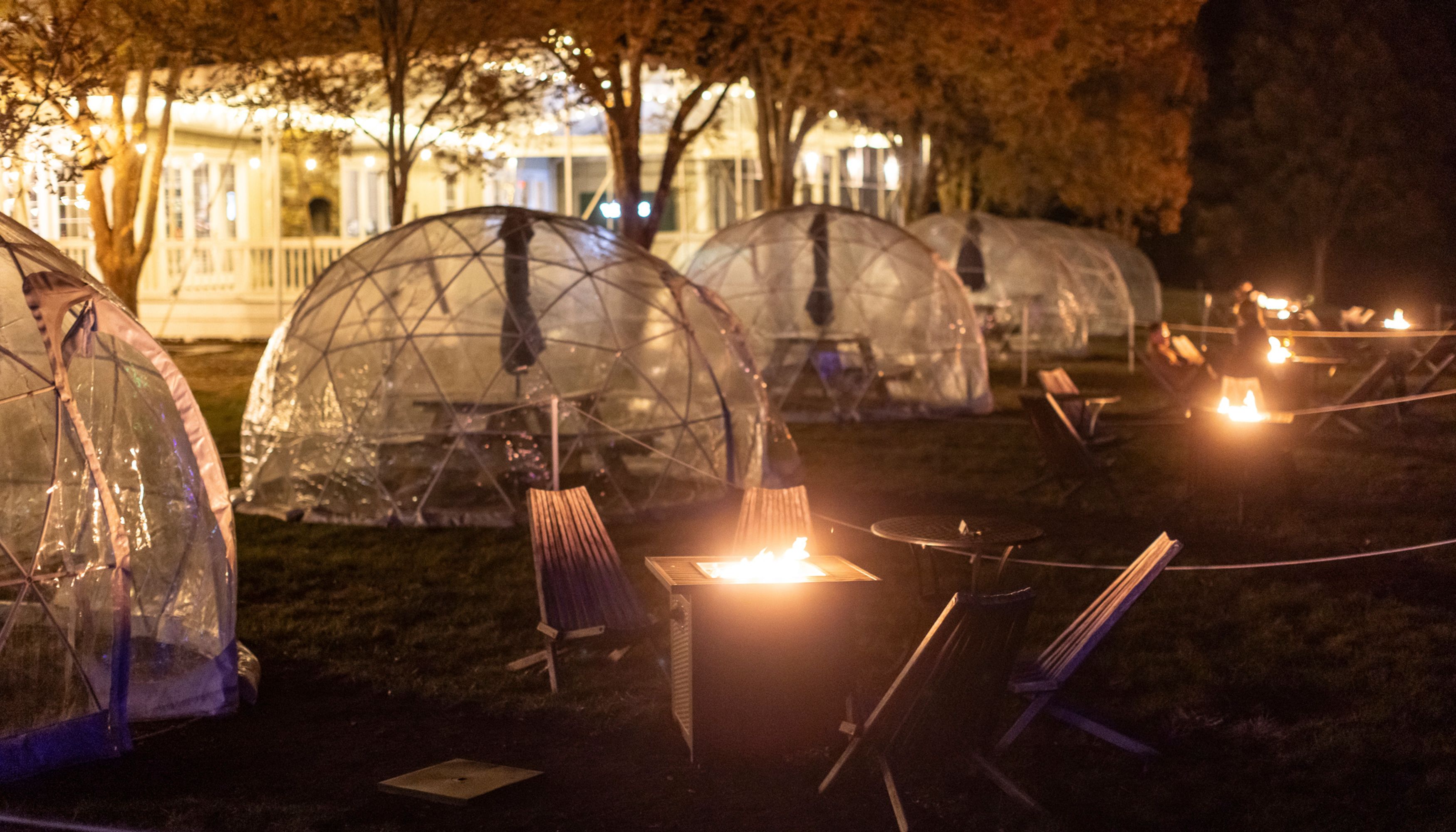 Fire pits and igloos at a winery