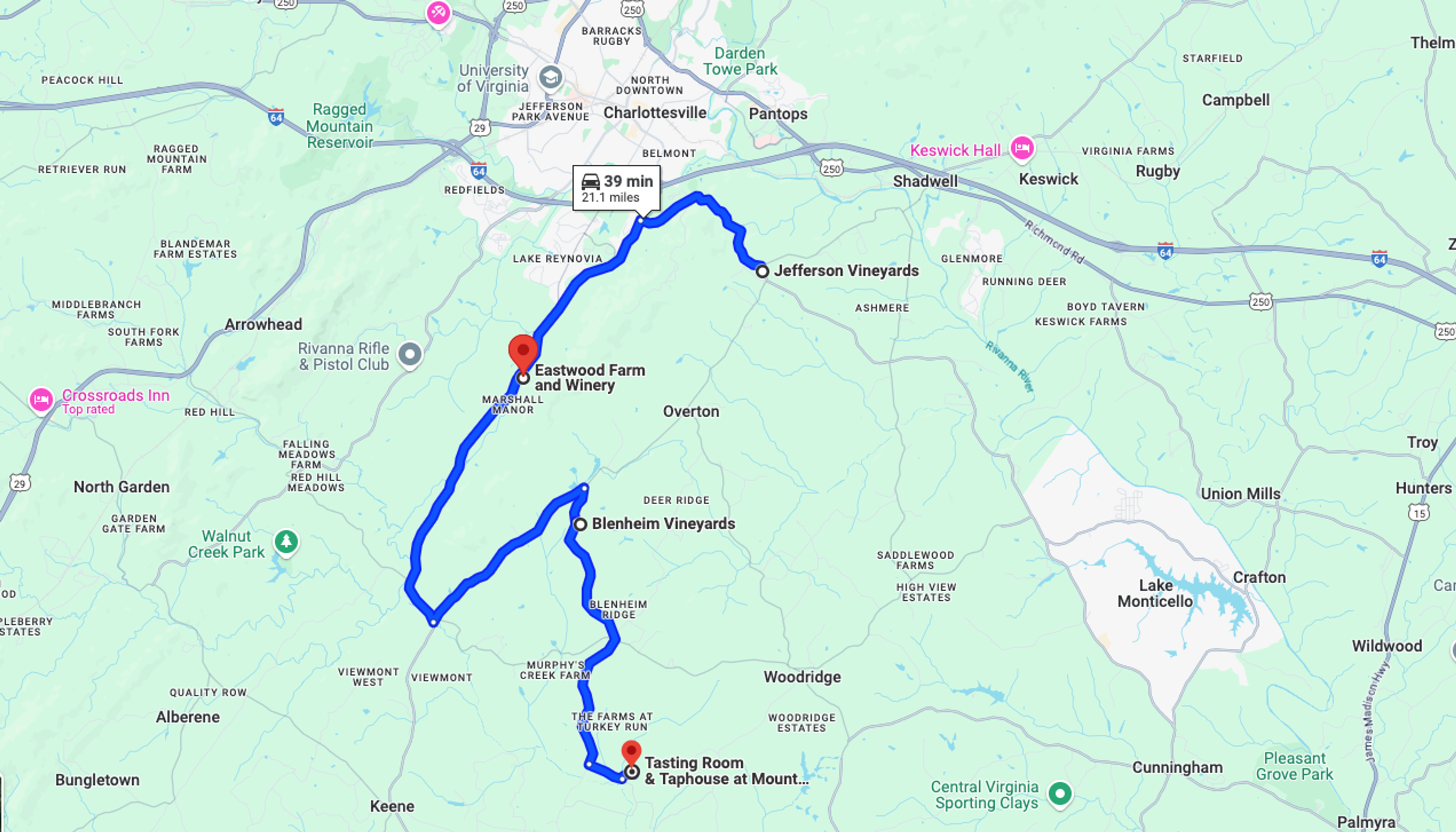 Google Map of suggested wine tour routeundefined