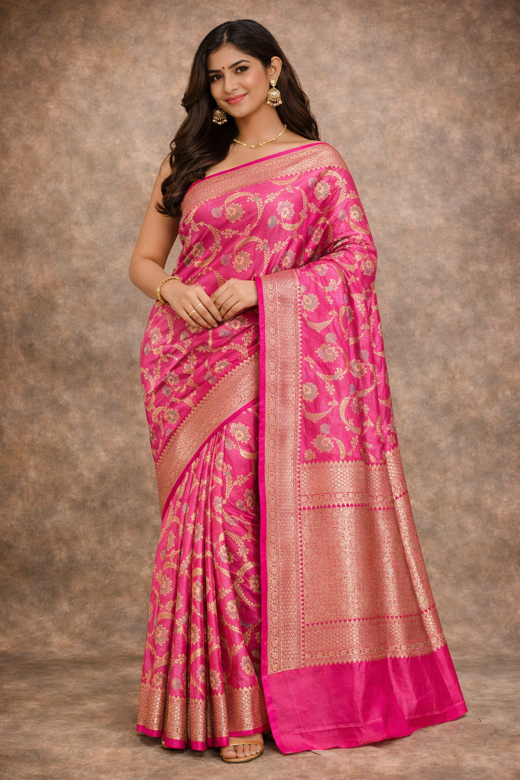 Rani Pink Banarasi Brocade Silk Saree