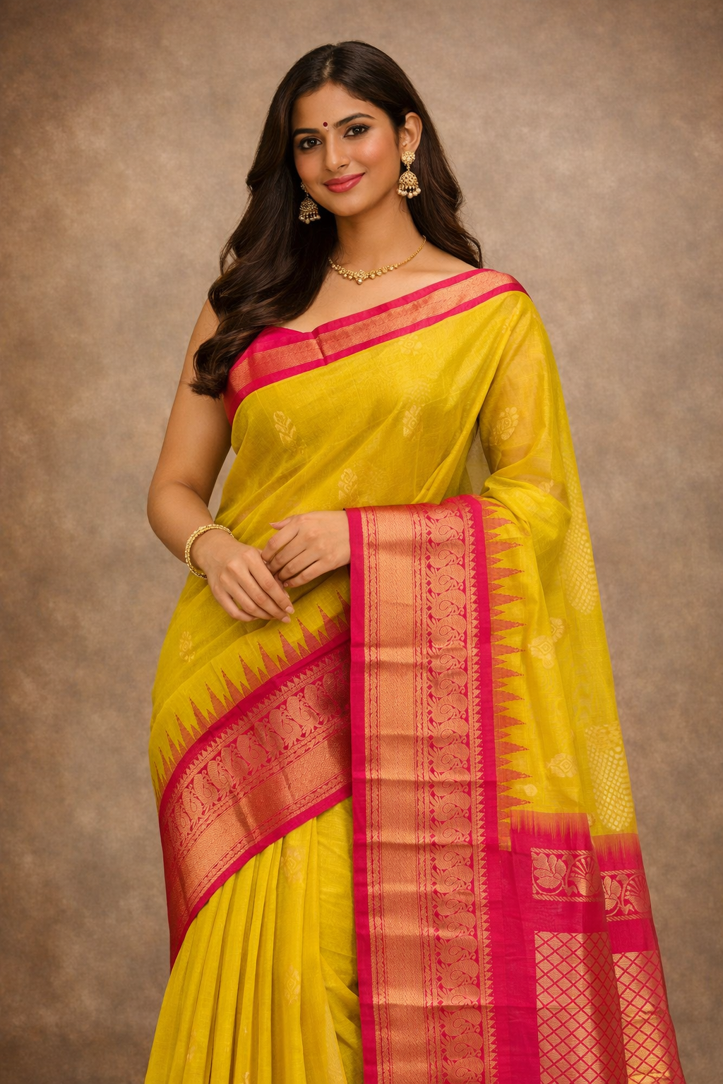 Handloom Yellow Dual Tone Gadwal Silk Saree