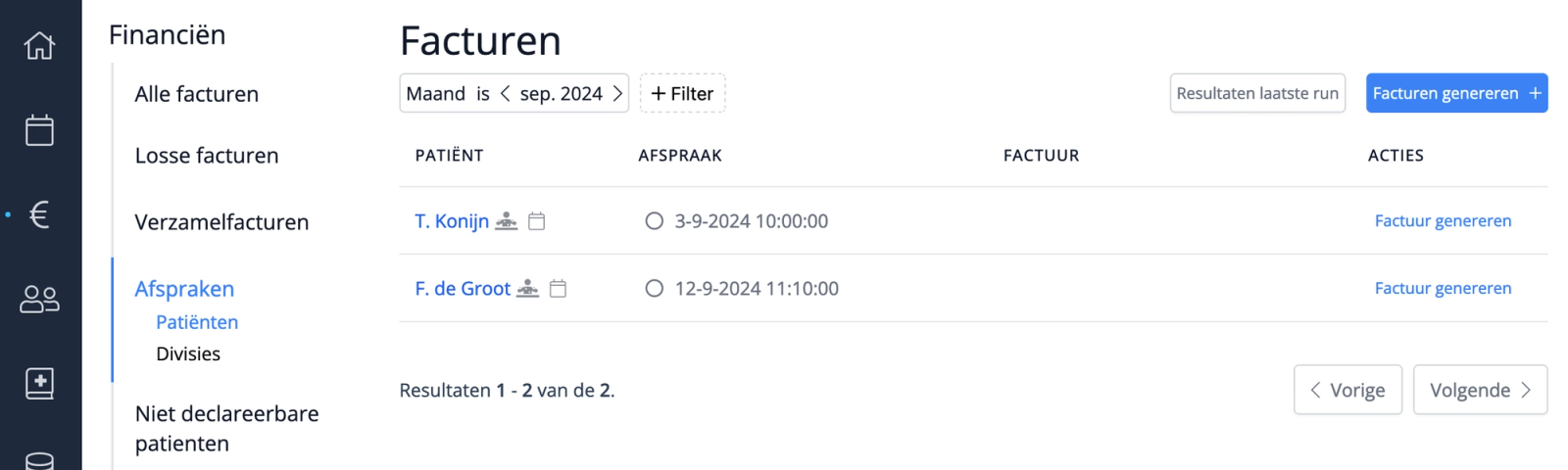 Genereen makkelijk facturen naar patiënten in Flux