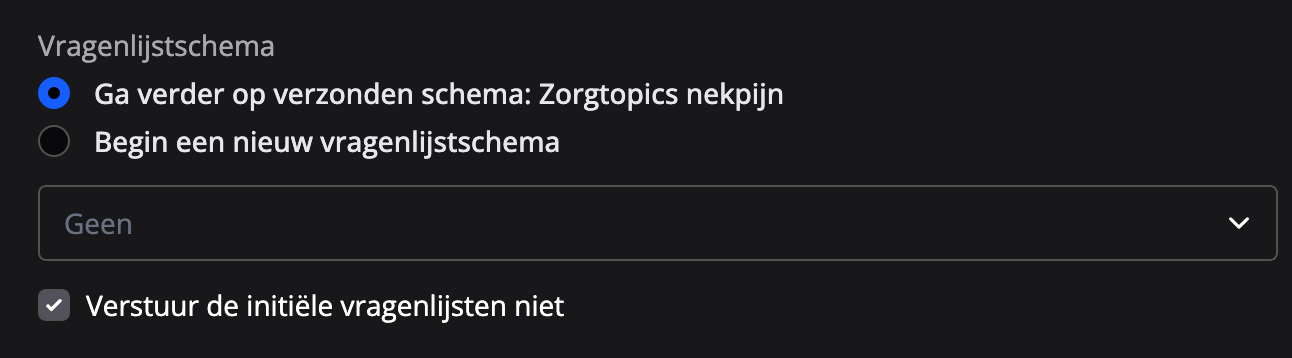 Zorgtopics intake vragenlijst schema selecteren
