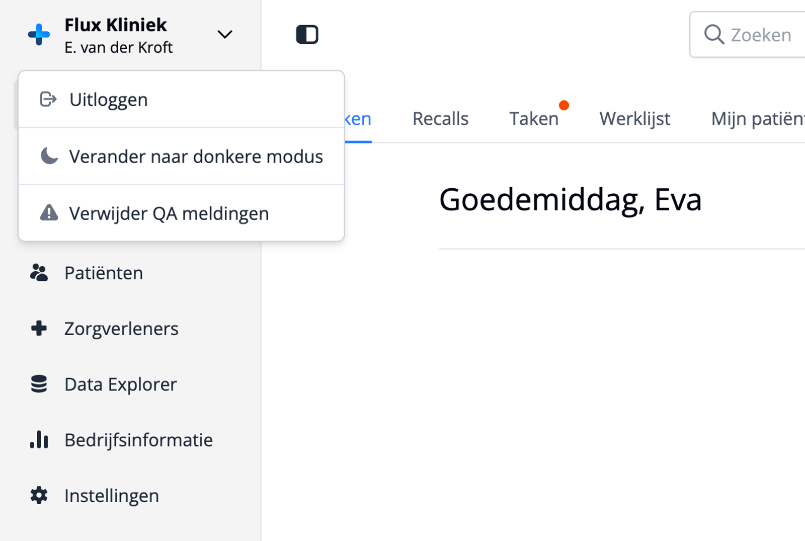 The user menu is now situated on the left