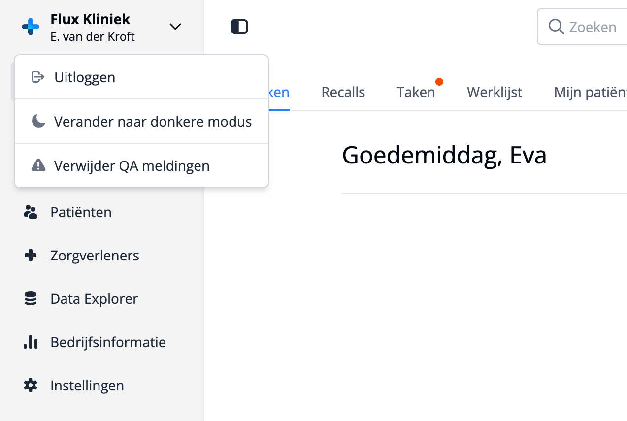The user menu is now situated on the left