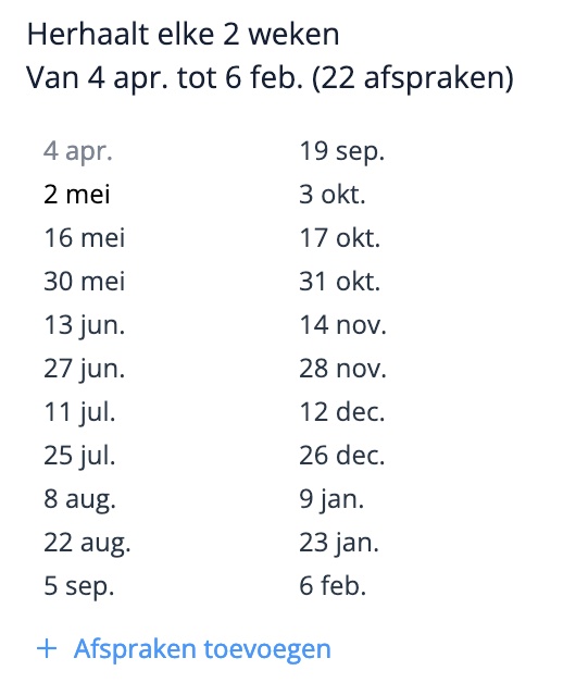 Extra afspraken toevoegen aan herhaalafspraken