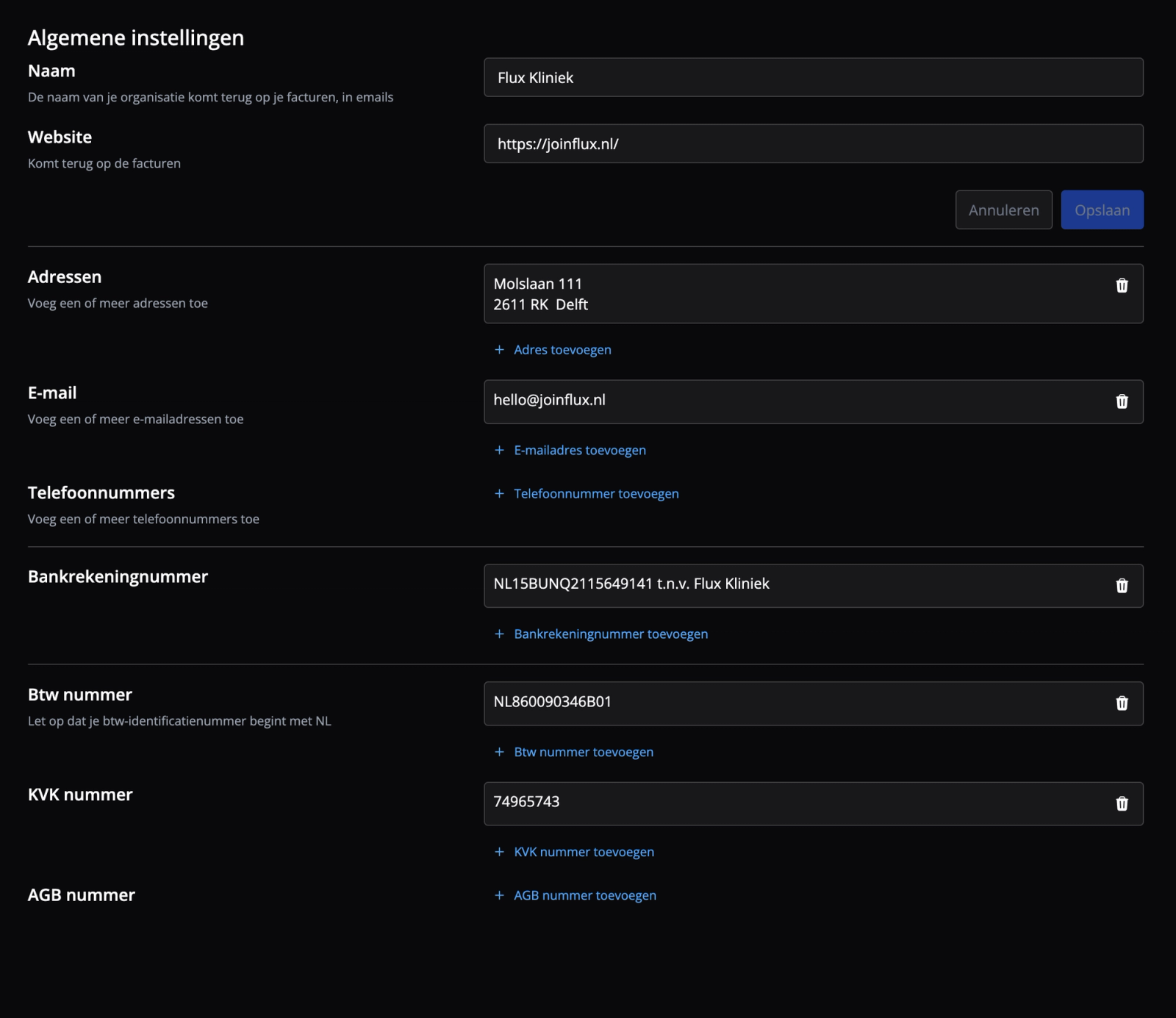 Algemene instellingen in Flux
