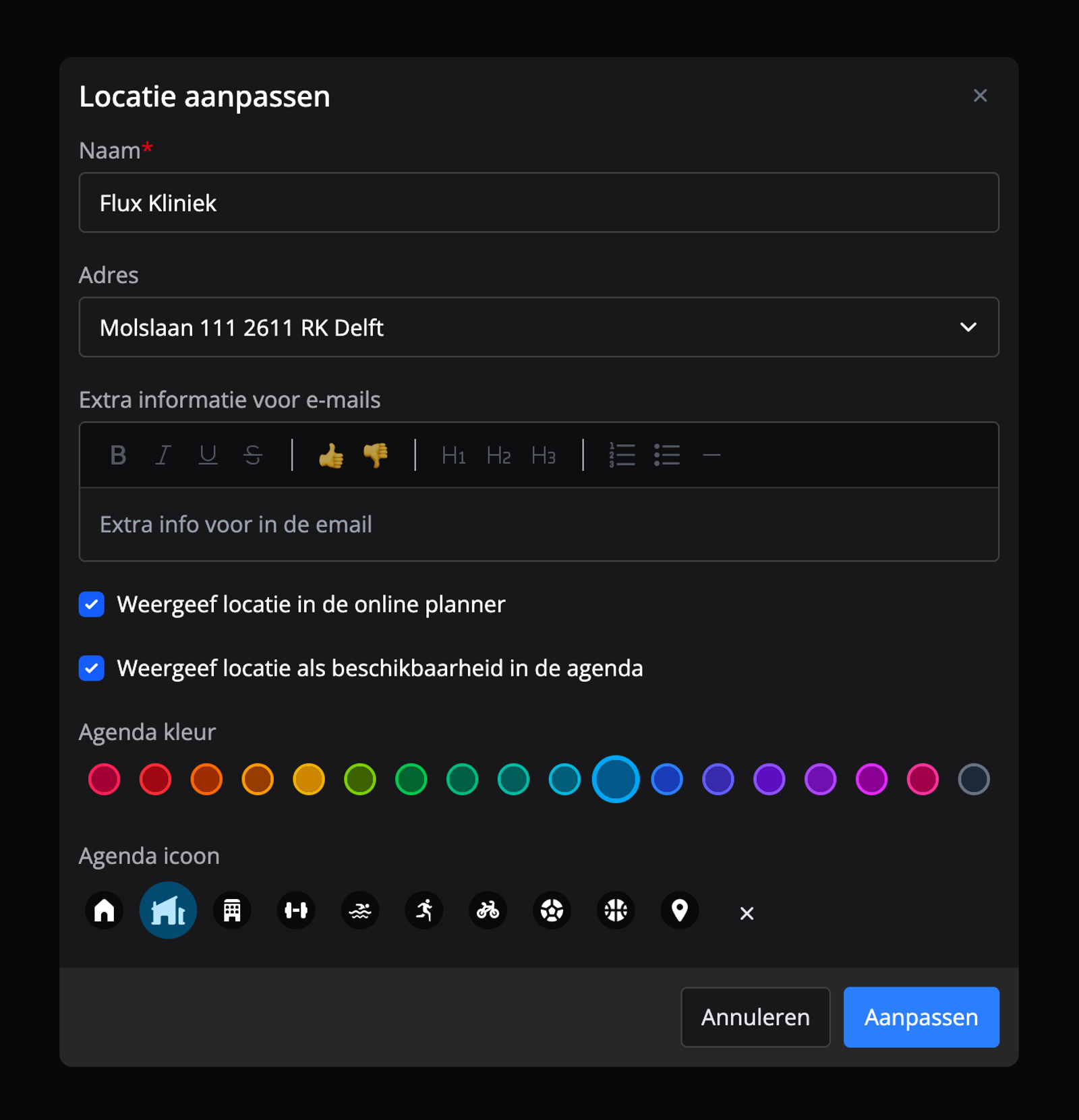 Je kunt de locaties in Flux aanpassen en verwijderen
