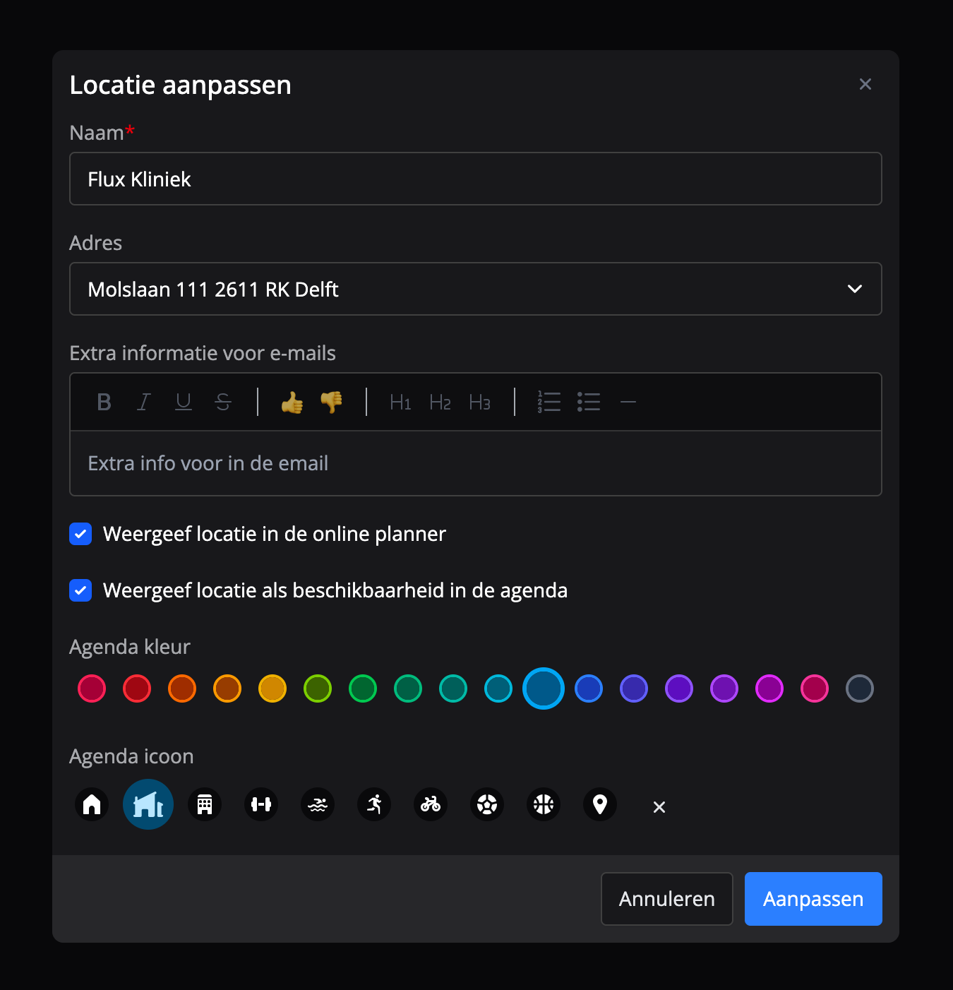 Je kunt de locaties in Flux aanpassen en verwijderen