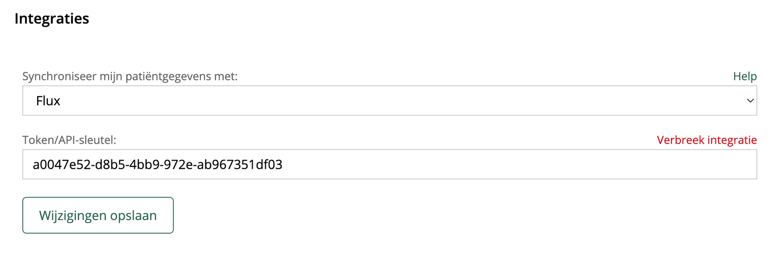 Plak de SSO token in Physitrack om aan Flux te koppelen
