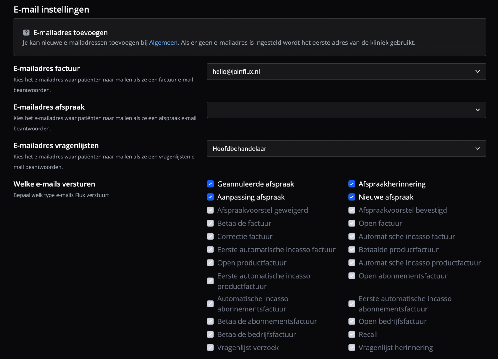 De verschillende instellingen die je kan aanpassen rondom het versturen van e-mails