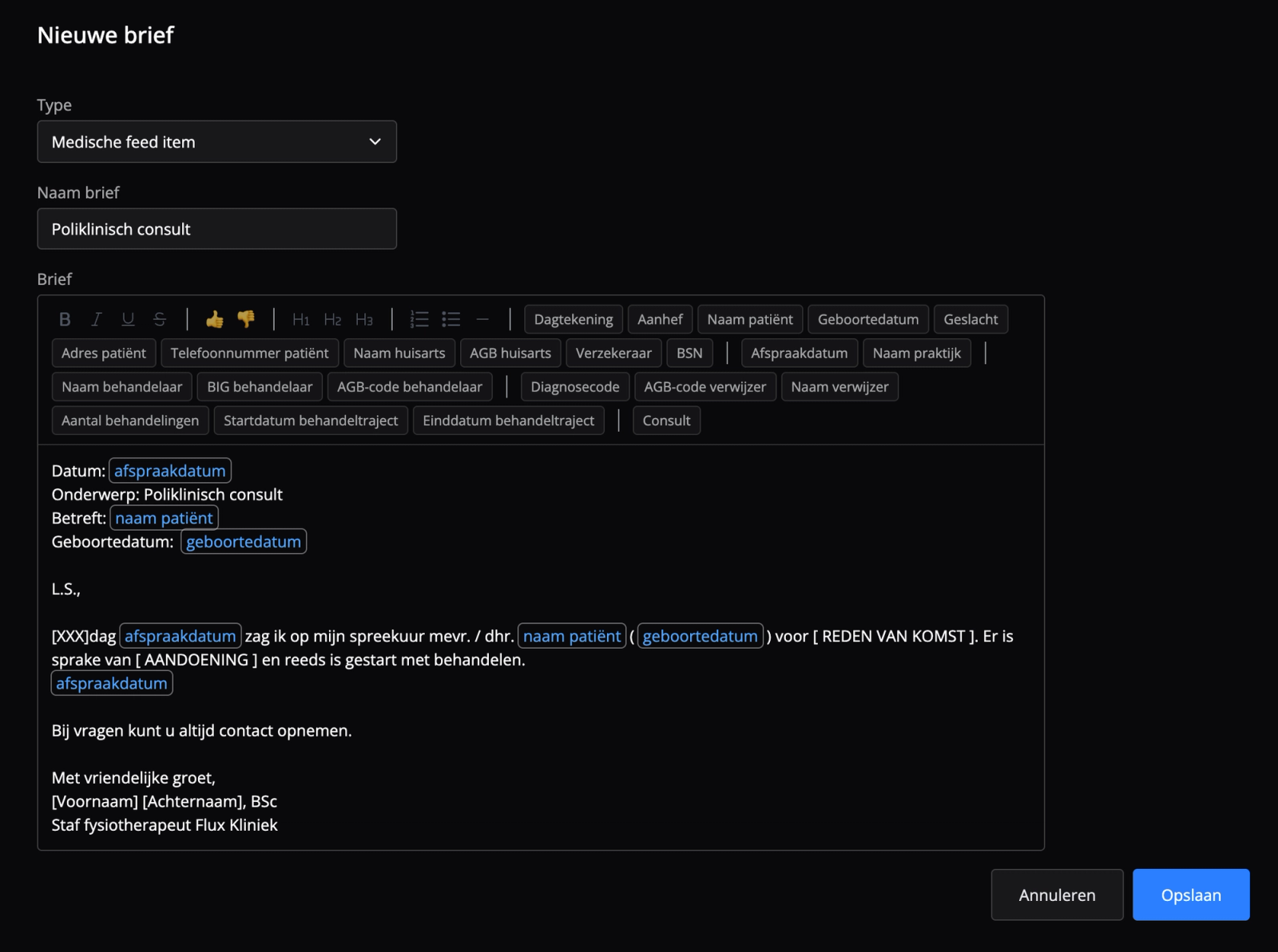Het aanpassen van een brief in de text editor