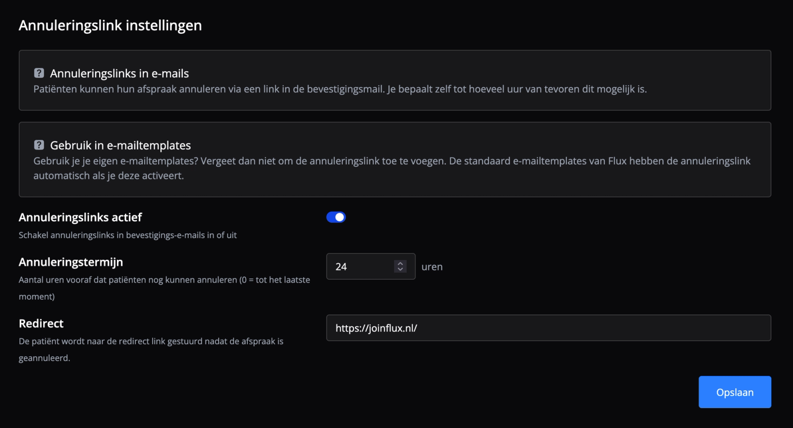 Annuleringslinks instellen in Flux