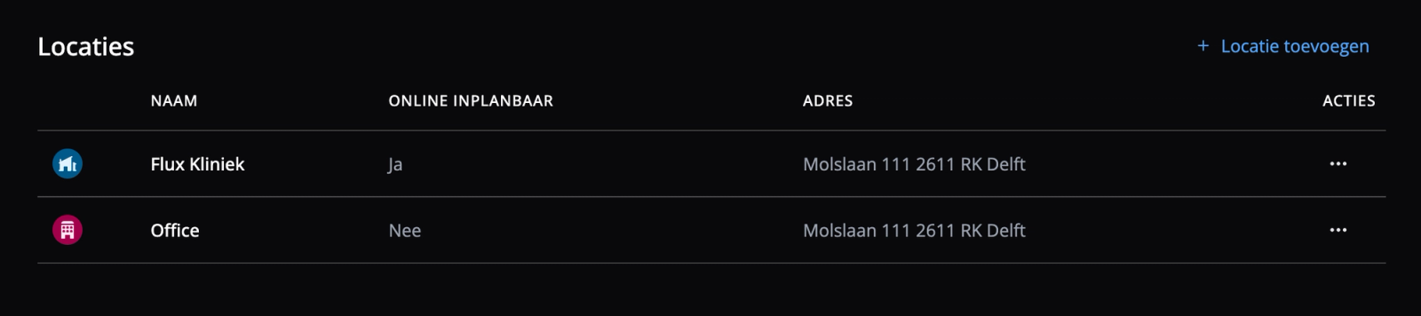 De locaties zijn instelbaar in Flux