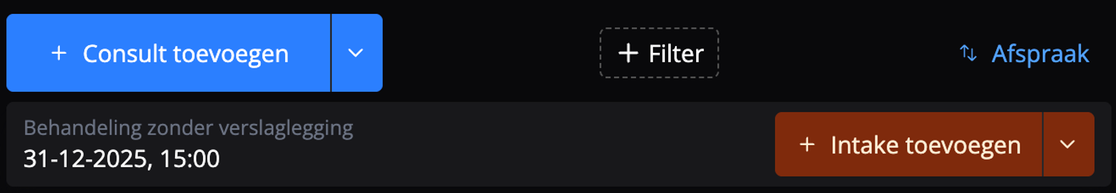 Intake toevoegen bekende patiënt